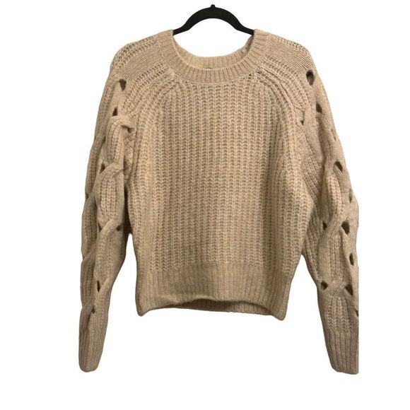 Express XSmall Open Cable Raglan Sleeve Sweater - beige - Picture 2 of 15
